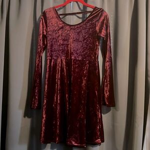 Burgundy Red Bell Sleeve Velvet Dress